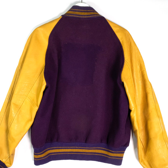 VTG 1960s Butwin Purple Gold Leather & Wool Letterman Jacket 42 - Picture 4 of 16